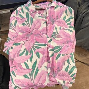 All Saints Pink and Green Floral Casual Button Down Shirt